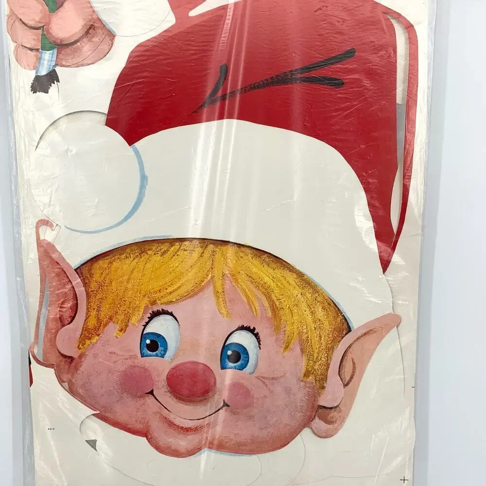 VTG Die Cut 33” Posable Christmas Elf Wall Door Window Decoration Sealed 60-70s?